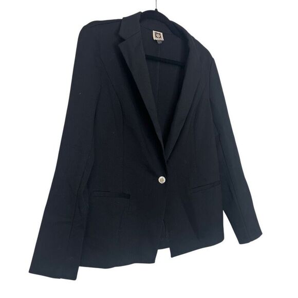 Anne Klein Single Breasted One Button Notched Lapel Blazer Jacket Black Large - Picture 3 of 6